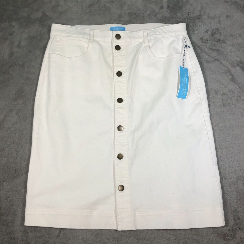 Draper James RSVP Denim Skirt White Size 16 Button Down Stretch NEW